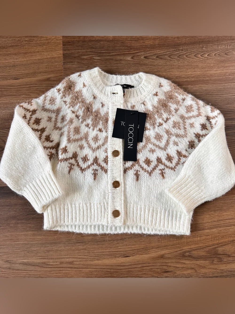 Toccin Fair Isle Cardigan Sweater Girls 8/9 Ivory Nordic Heritage Apres Ski NWT